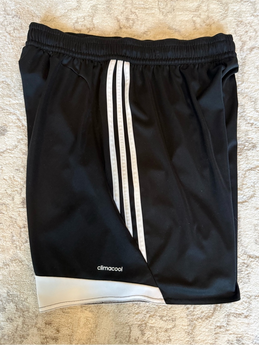 Adidas Black Athletic Shorts with Classic White Stripes Men’s Large